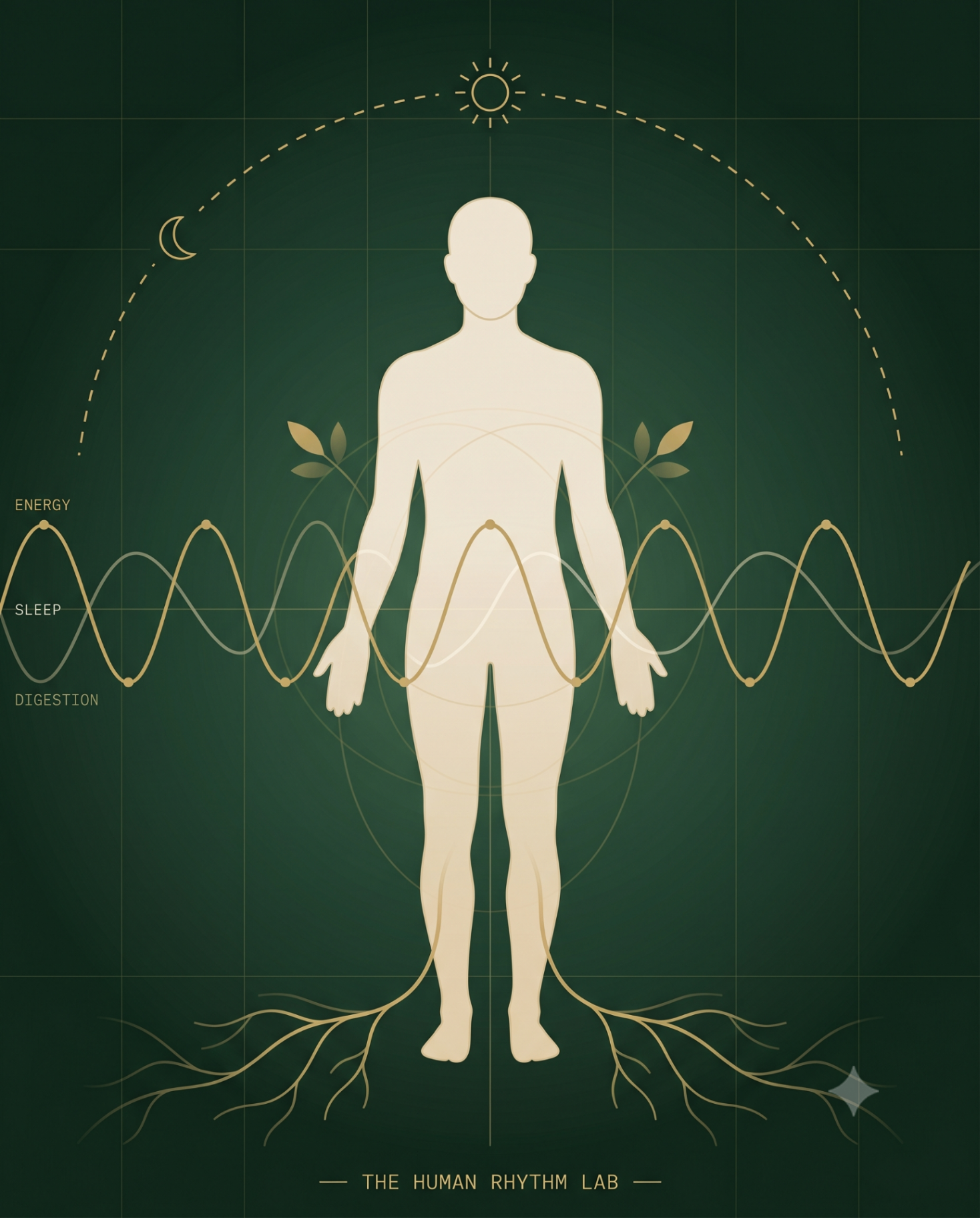 Human figure illustration inside a 24-hour rhythm dial — The Human Rhythm Lab